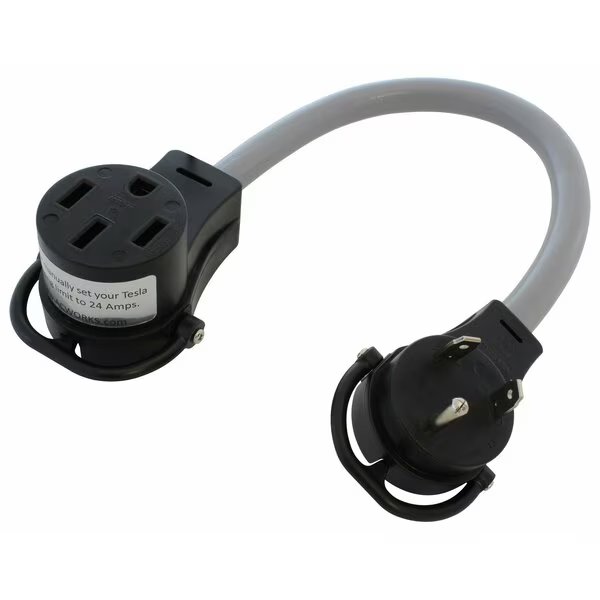 1.5FT EV Adapter 30A 125V TT-30 RV Plug to 50A EV Cord for Tesla, Ac Works, Mfr#: EVTT30MS-018